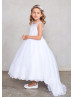 Illusion Neck Beaded Lace Tulle High Low Flower Girl Dress